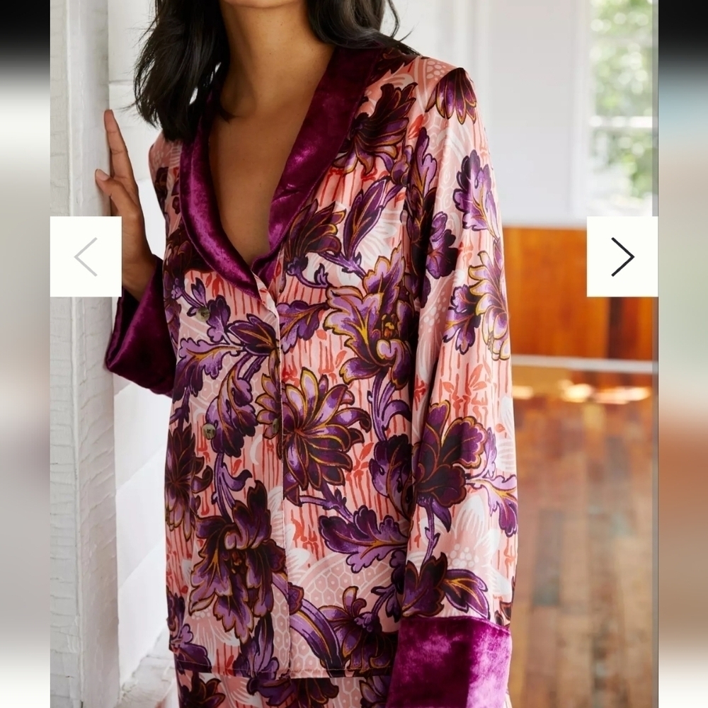 Anthropologie Purple Floral Pajama Top